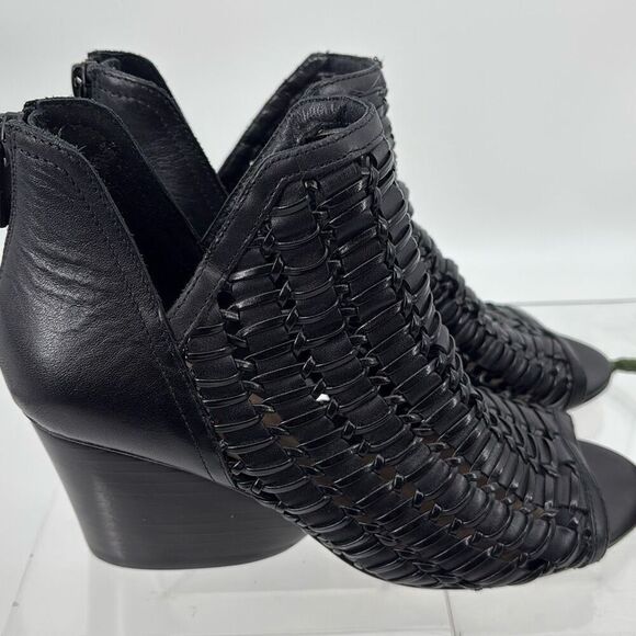 New Donald J Pliner Women's‎ JACQI Woven Wedge Peep Toe Zip Bootie Black 6 - Picture 4 of 16